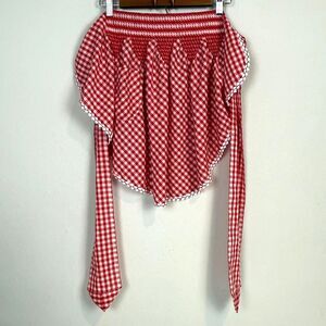 Vintage Handmade Red White Gingham Half-Apron 1950s